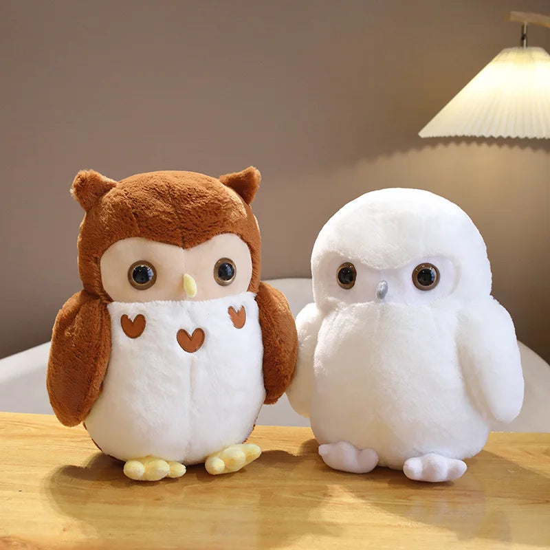 Chubby Brown and White Owl Plush Toy with Hearts - Image 2