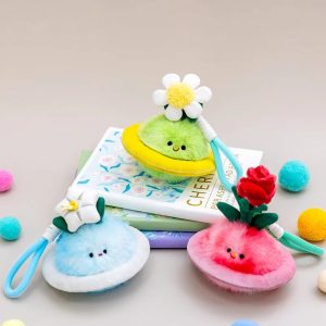 Cute Fluffy Planet Character Keychain Set with Flowers