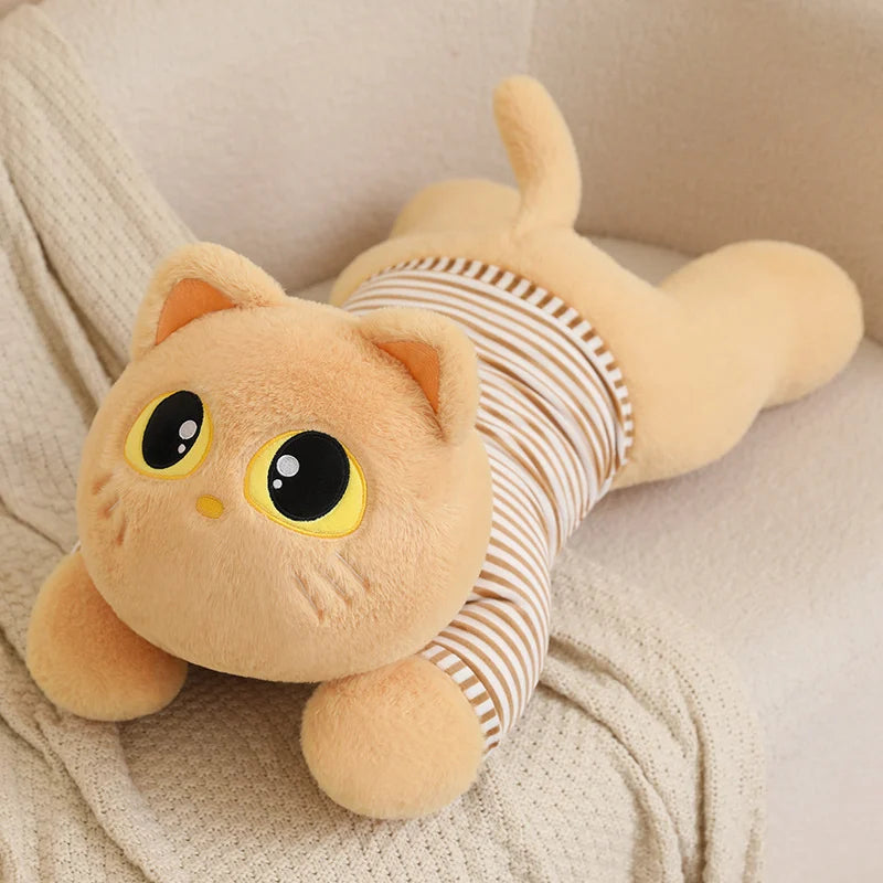 Cute Striped Cat Plush Pillow, Black & Beige - Image 6