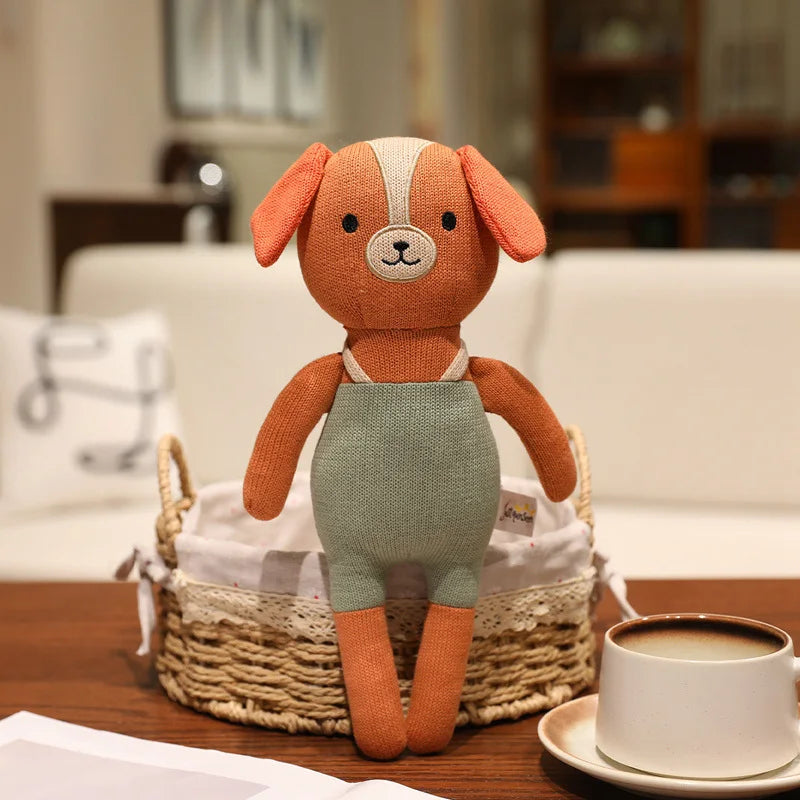 Cute Beige Knitted Bunny Plush with Pink Floral Dress - Image 10