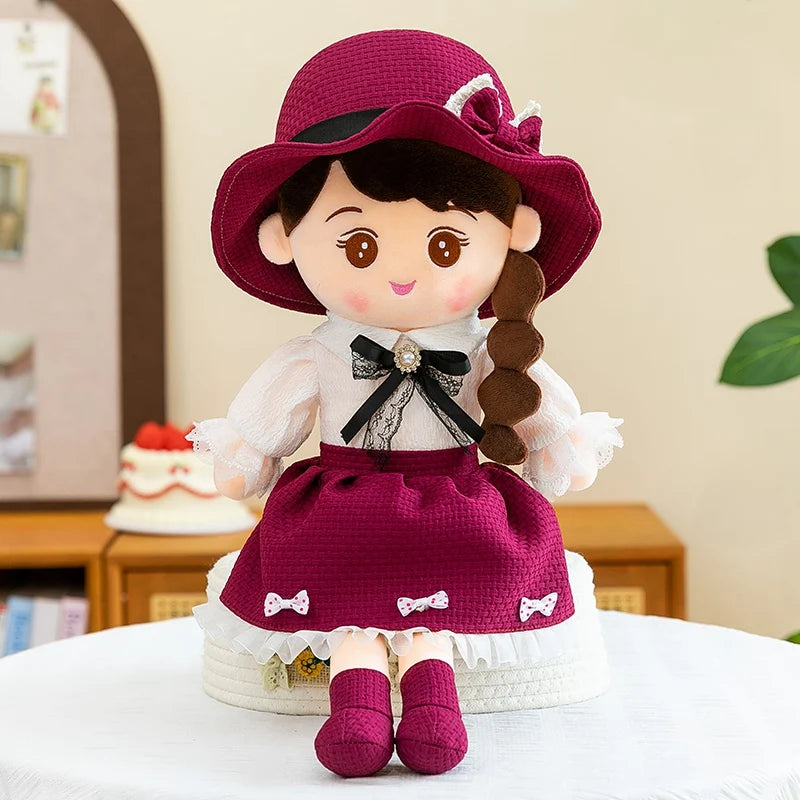 Sweet Plush Girl Doll with Braids and Hat - Image 7