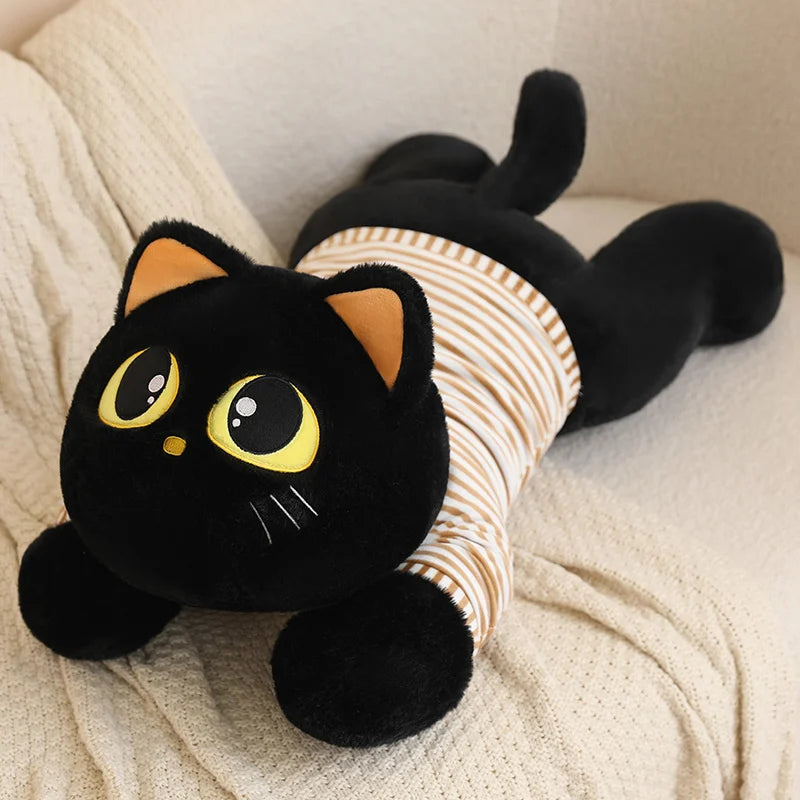 Cute Striped Cat Plush Pillow, Black & Beige - Image 9