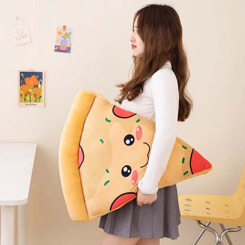 Soft Pizza Slice Plush Pillow with Kawaii Faces - Image 2