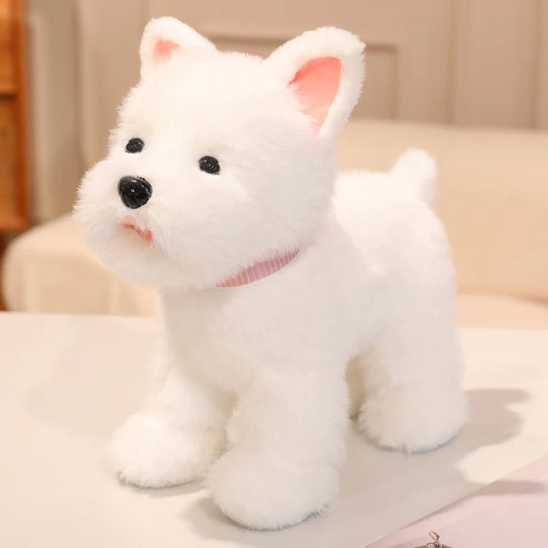 Cute Grey and White Plush Dog Toy with Bow - Image 7