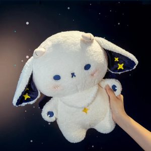 White Plush Bunny with Navy Starry Ears & Scarf