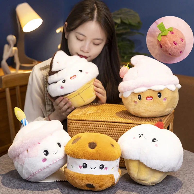 Cute Pink and White Cupcake Plush Toy with Candle - Image 3