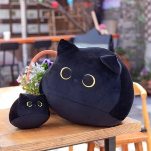 Chubby Black Cat Plush with Gold Eyes