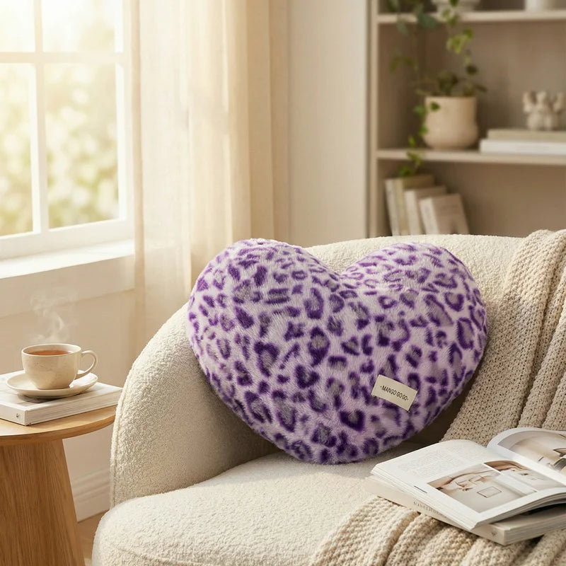Vibrant Leopard Print Heart Plush Pillow - Image 2