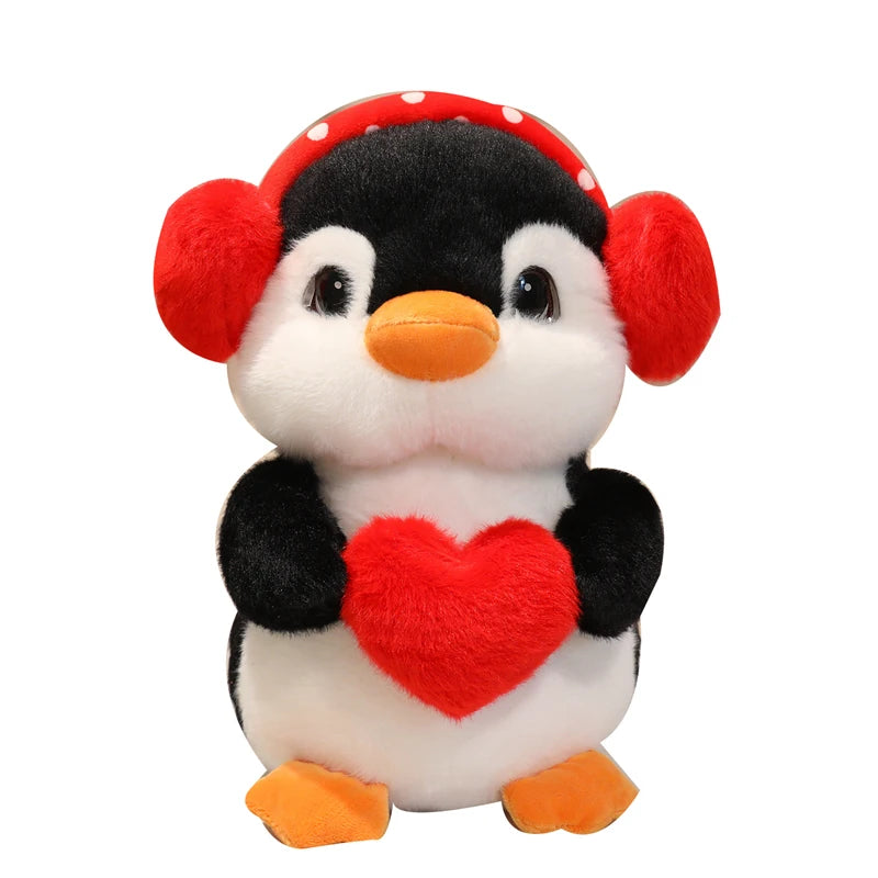 Plush Penguin with Red Polka Dot Earmuffs and Heart - Image 6