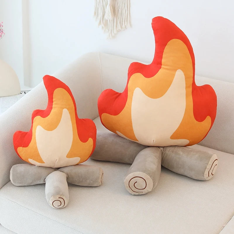 Soft Campfire Flame Plush Pillow with Logs - Image 3