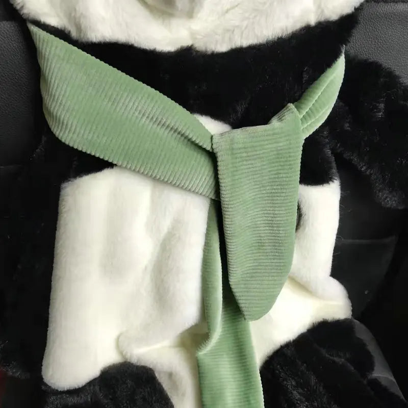 Oversized Black and White Panda Plush with Green Scarf - Image 3