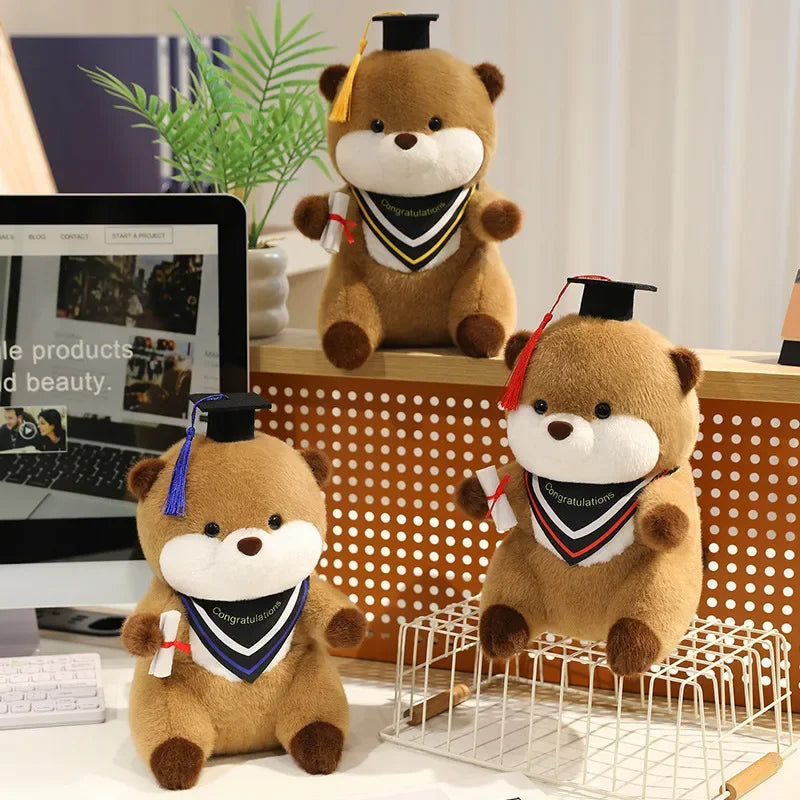 Brown Plush Graduation Bear with Cap and Diploma - Image 2