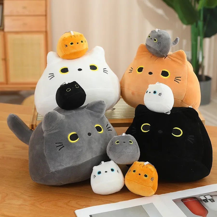 Kawaii Chubby Cat Plushie & Keychain Set