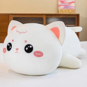 Kawaii White Cat Plush Pillow with Sparkle Eyes