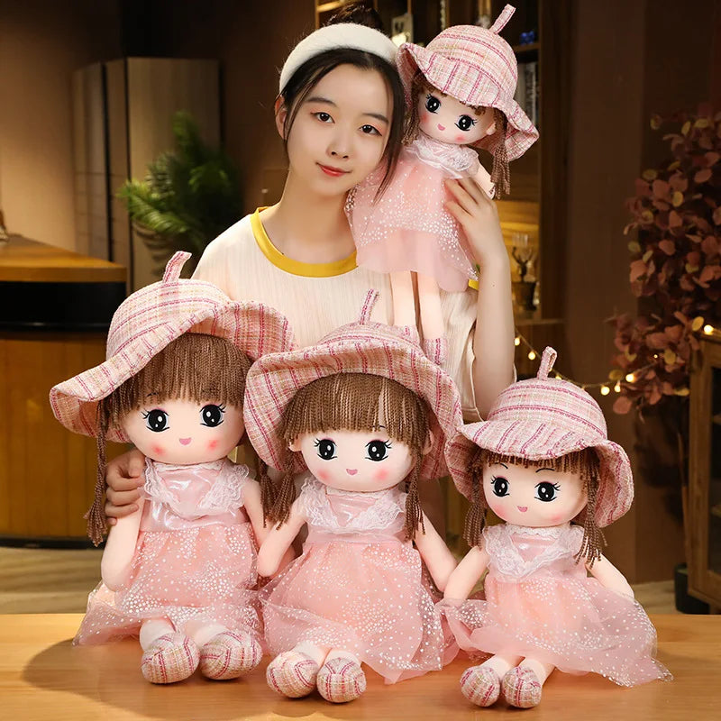 Cute Plush Doll with Plaid Hat & Polka Dot Dress - Image 2