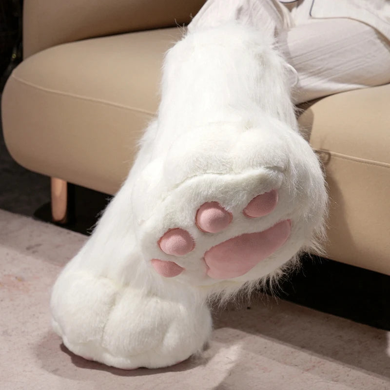 Fluffy White Paw Mittens with Pink Pads - Image 7