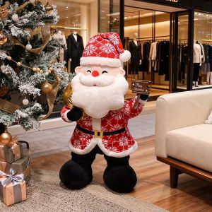 Standing Santa Claus Plush with Snowflake Suit and Sign