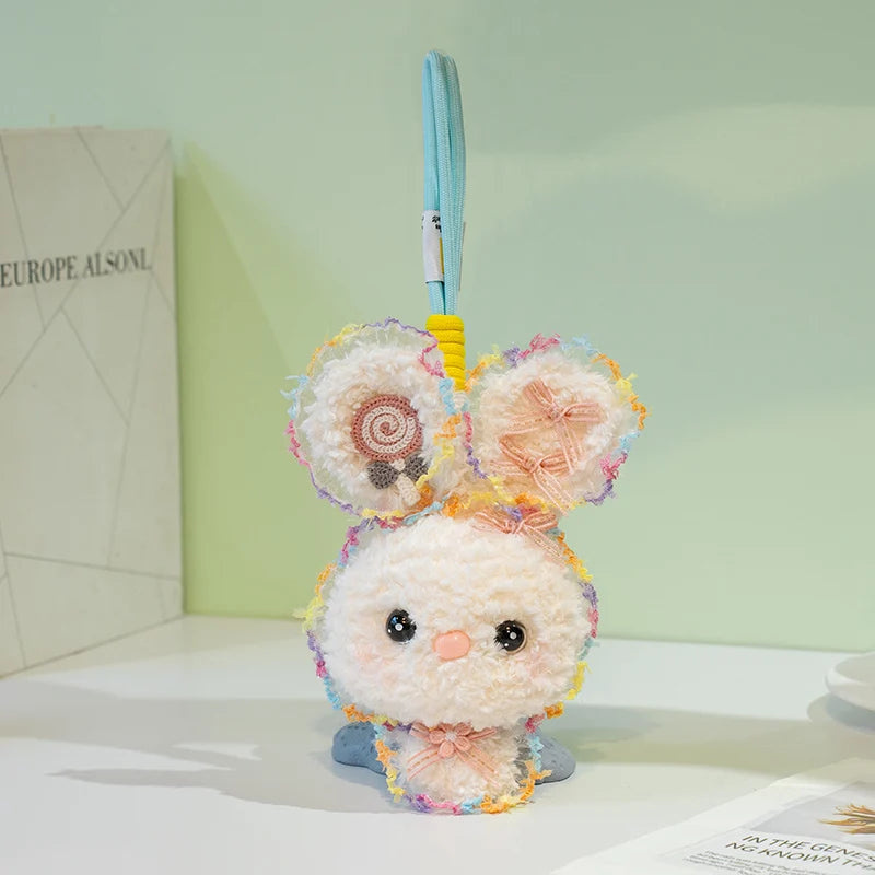 Fluffy Bunny Plush Keychain with Frilly Pastel Ears - Image 7