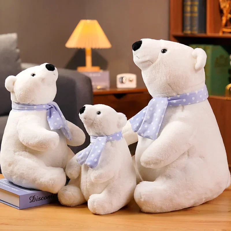 Soft White Plush Polar Bear with Polka Dot Scarf
