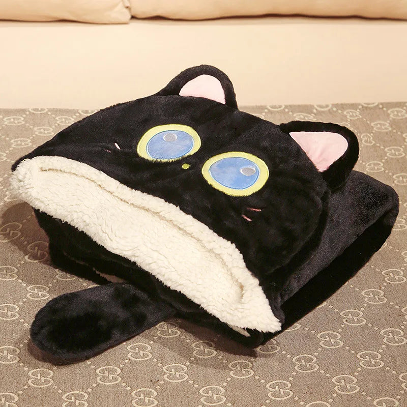 Cute Black Cat Plush Wearable Blanket with Blue Eyes - Image 2
