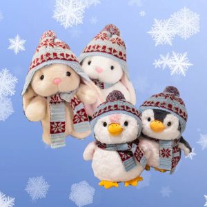Set of 4 Winter Plushies with Knitted Hats & Scarves