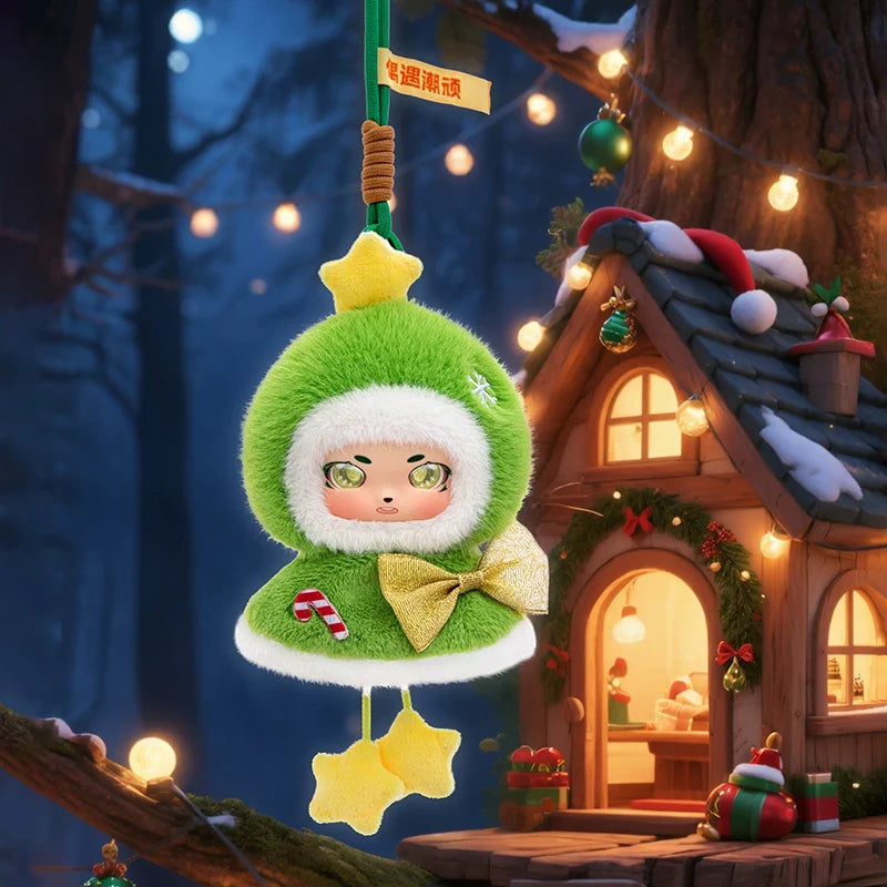 Cute Reindeer Plush Keychain with Green Cape & Heart - Image 2