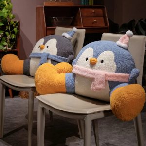 Cute Blue Penguin Plush Pillow with Hat and Scarf