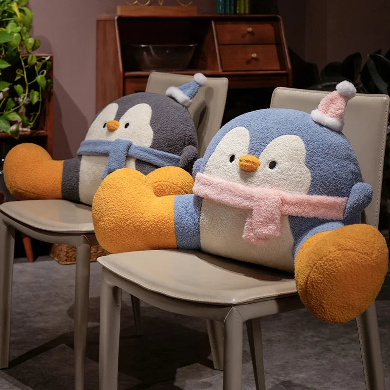 Cute Blue Penguin Plush Pillow with Hat and Scarf