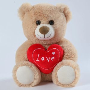 Soft Tan Plush Teddy Bear with Red 'Love' Heart