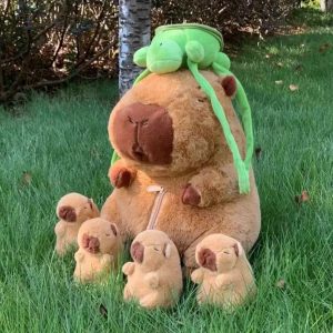 Cute Capybara Plush Family with Turtle Hat