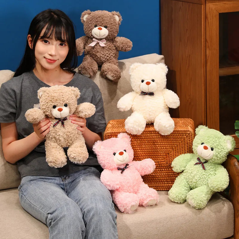 Soft Light Pink Plush Teddy Bear with Plaid Bow - Image 6