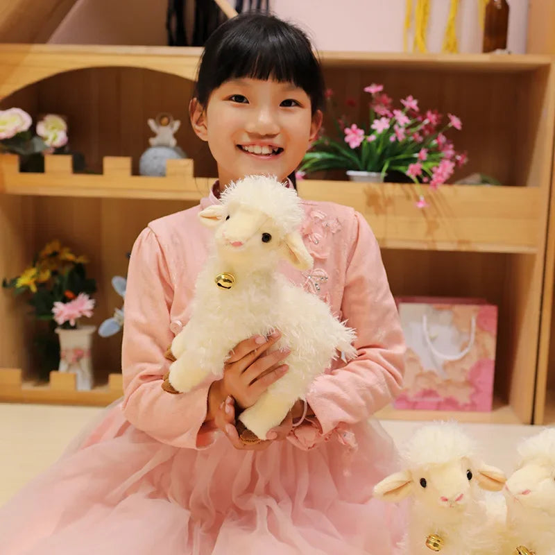 Two Fluffy Creamy White Lamb Plush with Bells - Image 2