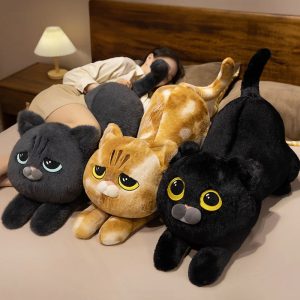 Cute Long Plush Cat Pillow with Sleepy Eyes