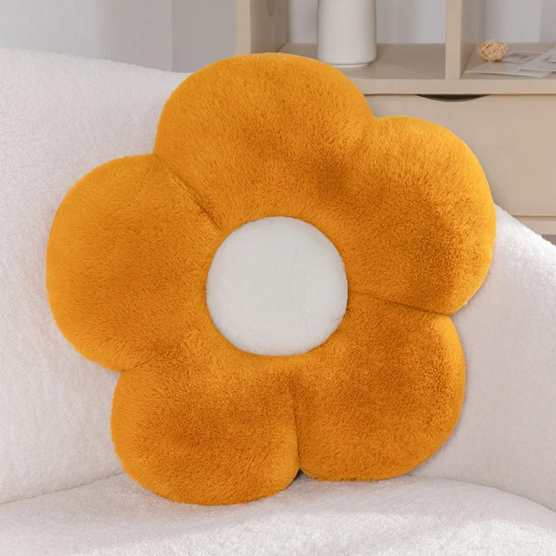 White Daisy Flower Plush Pillow with Orange Center - Image 7