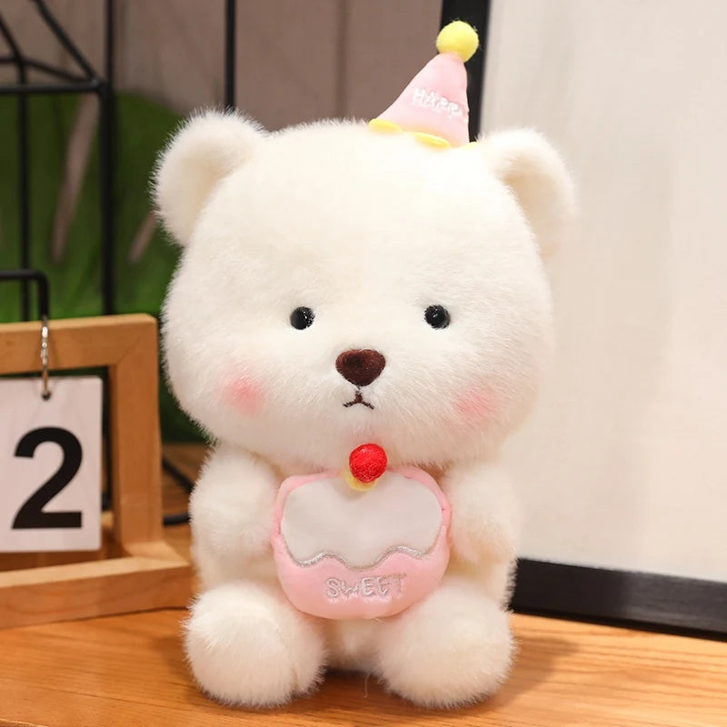 Happy Brown Plush Bear with Cupcake & Party Hat - Image 7