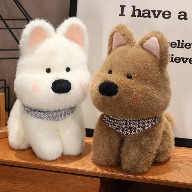 Chubby White Plush Dog with Blue Bandana - Image 2