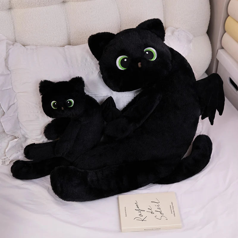 Adorable Black Dragon Cat Plush with Green Eyes - Image 2