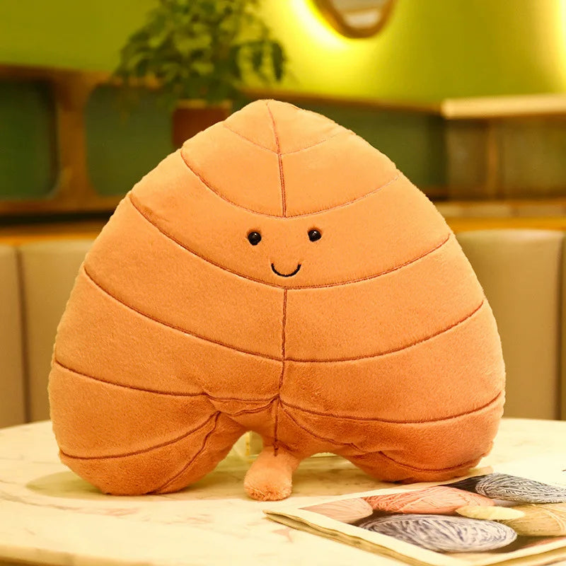 Cute Leaf Plush Pillow with Happy Faces - Image 9
