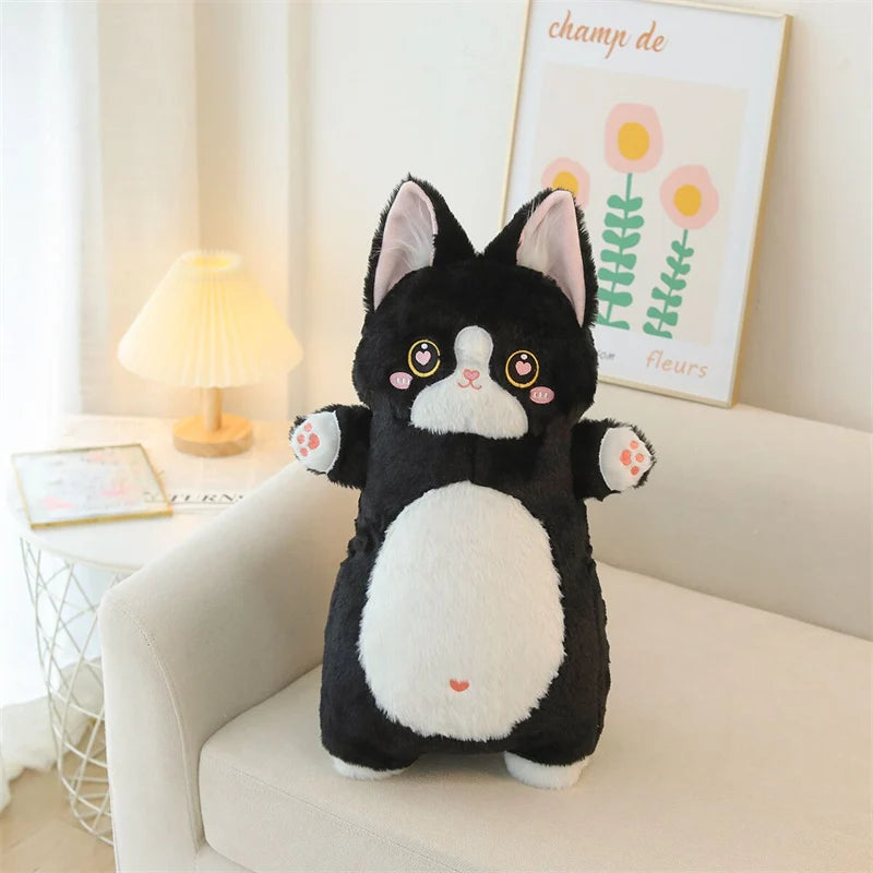 Cream Kawaii Plush Cat with Big Blue Eyes - Image 10