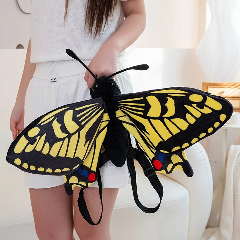 Vibrant Yellow and Black Plush Butterfly Backpack - Image 4