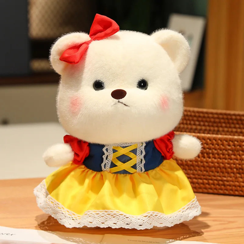 Cute Cream Plush Bear in Pink Polka Dot Dress - Image 8