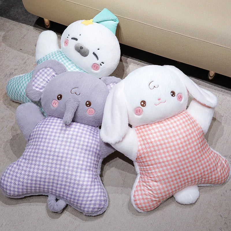 Adorable Elephant Plush Pillow with Gingham Body - Image 2