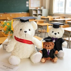 White Graduation Plush Bear with "Congratulations" Sash