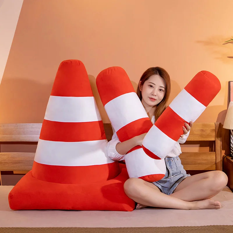 Fun Orange and White Traffic Cone Plush Pillow - Image 2