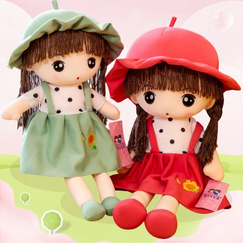 Cute Plush Doll with Plaid Hat & Polka Dot Dress - Image 3