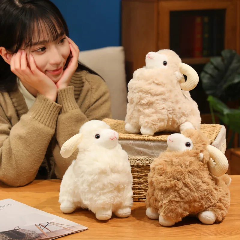 Creamy White Fluffy Sheep Plush with Ribbed Ears - Image 6