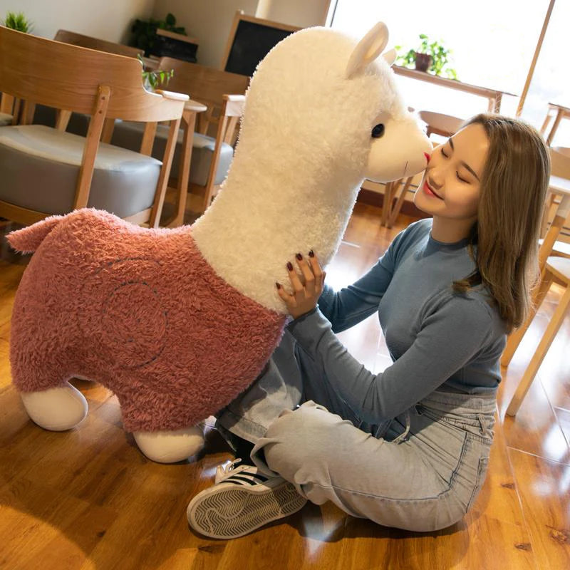 Oversized Cream and Pink Alpaca Plush Toy - Image 6