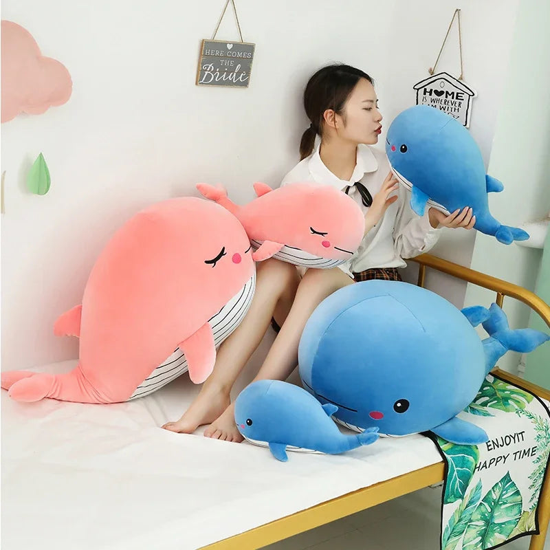 Cute Light Blue Plush Whale with Pink Cheeks - Image 3