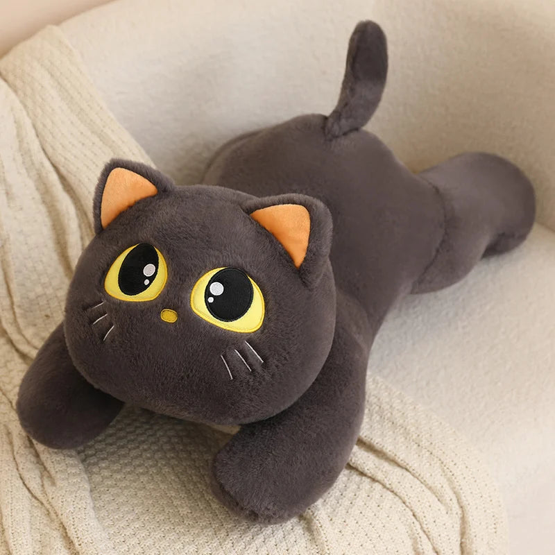 Cute Striped Cat Plush Pillow, Black & Beige - Image 13