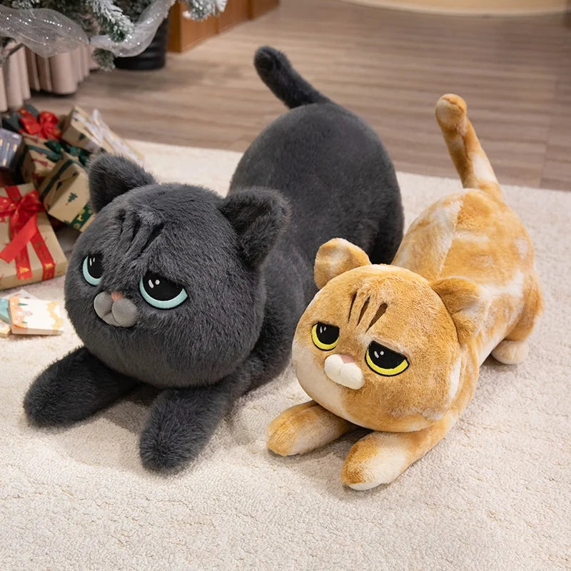 Cute Long Plush Cat Pillow with Sleepy Eyes - Image 5